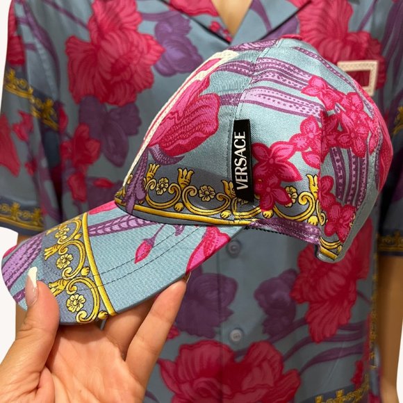 Versace Blue, Pattern Print Baseball Cap - Picture 7 of 8